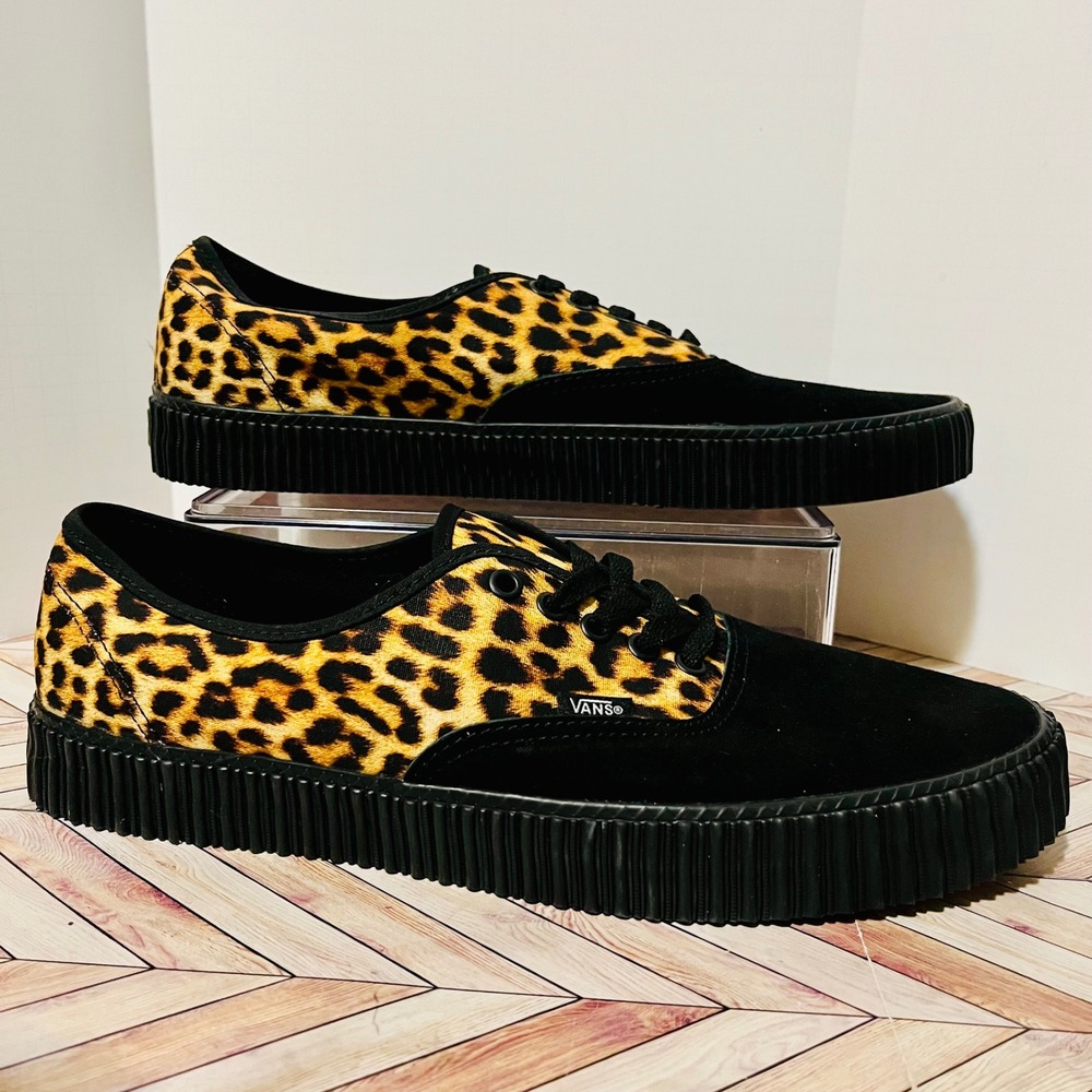 Vans Authentic Creeper Leopard Men 13 Black Suede Sneakers Paul Van Doren Animal